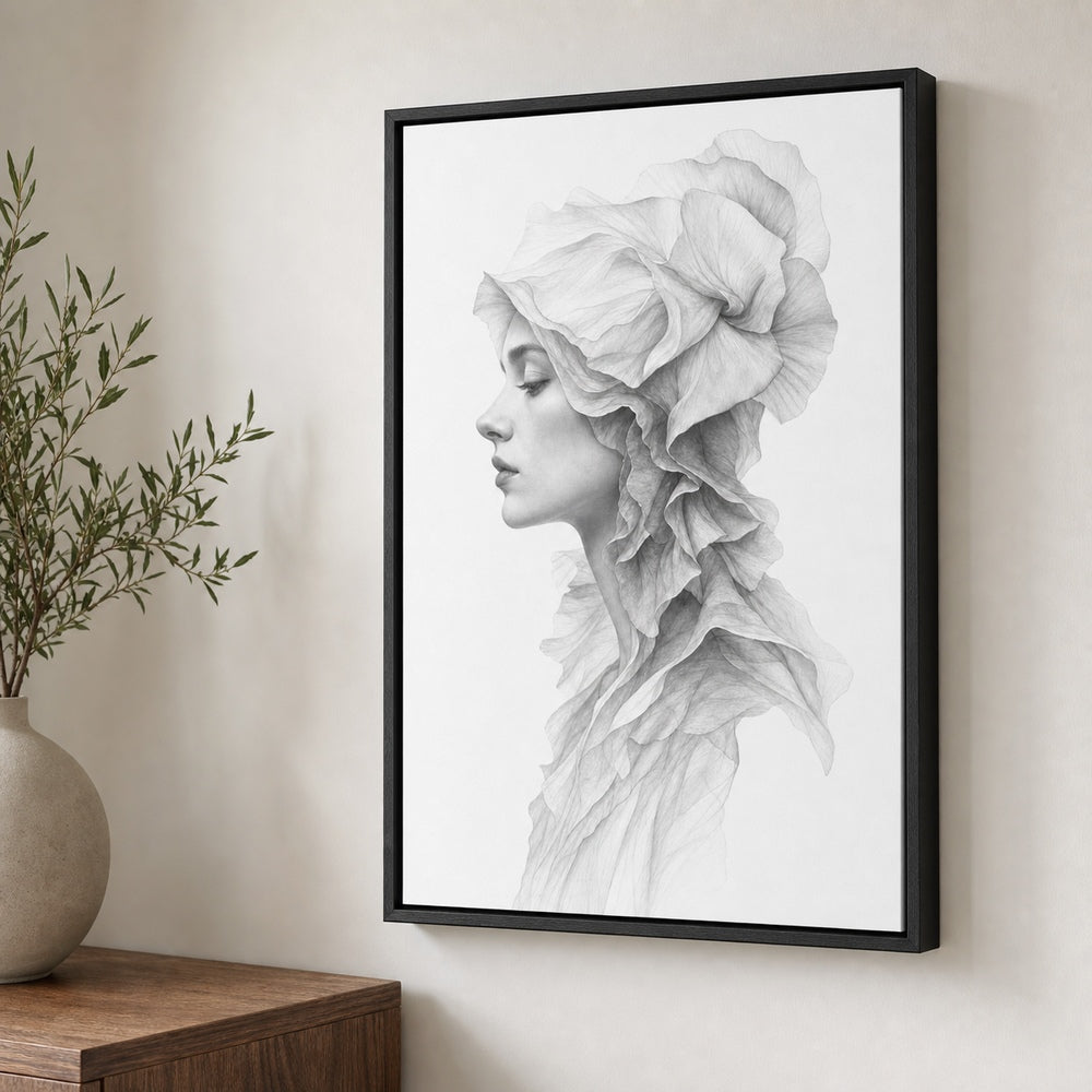 Surreal Side Female Fabric Pencil Wall Art floating frame wall art - 02b_black_wall_scene_full