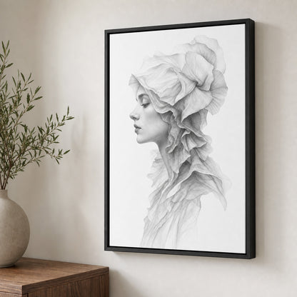 Surreal Side Female Fabric Pencil Wall Art floating frame wall art - 02b_black_wall_scene_full