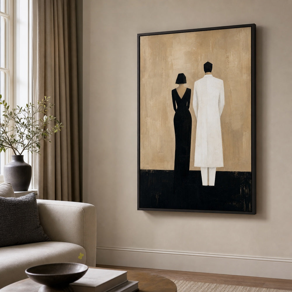 Black White Couple Silhouettes Minimal Wall Art floating frame wall art - 02b_black_wall_scene_full