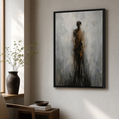 Dissolving Human Ochre Gray Drip Wall Art floating frame wall art - 02b_black_wall_scene_full