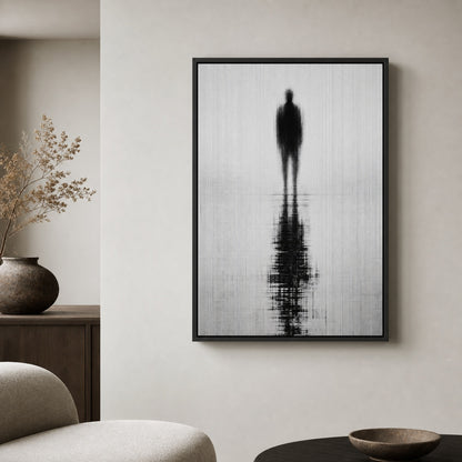 Glitch Ghost Black White Reflection Wall Art floating frame wall art - 02b_black_wall_scene_full