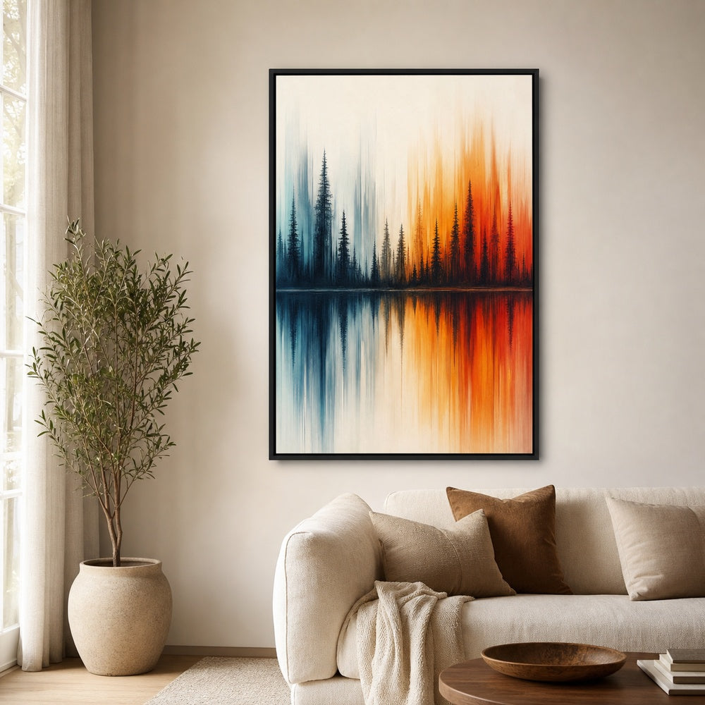 Abstract Autumn Forest Reflection Wall Art floating frame wall art - 02b_black_wall_scene_full