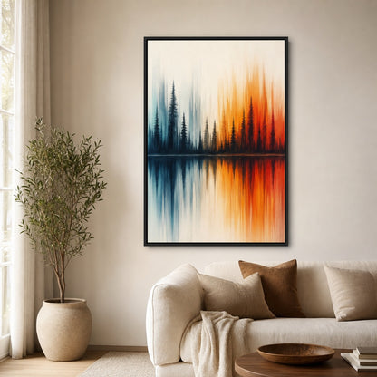 Abstract Autumn Forest Reflection Wall Art floating frame wall art - 02b_black_wall_scene_full