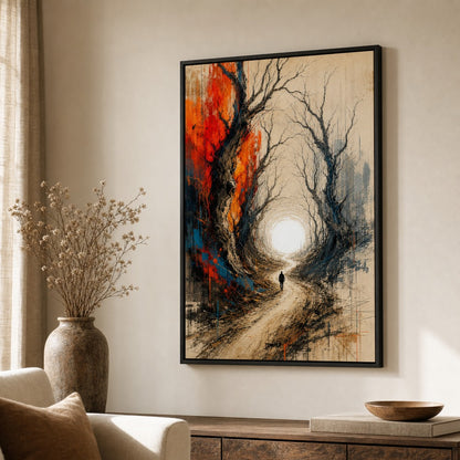 Road To Light Dead Trees Abstract Wall Art floating frame wall art - 02b_black_wall_scene_full