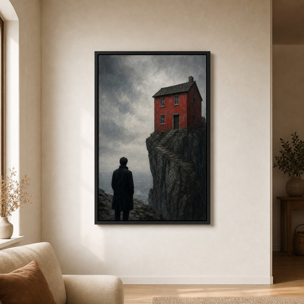Red House Cliff Black Coat Figure Wall Art floating frame wall art - 02b_black_wall_scene_full