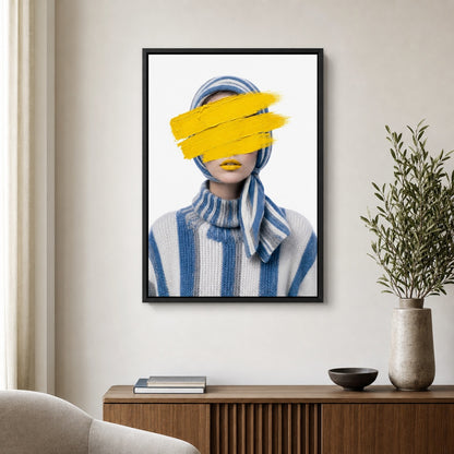 Yellow Paint Striped Knit Fashion Wall Art floating frame wall art - 02b_black_wall_scene_full