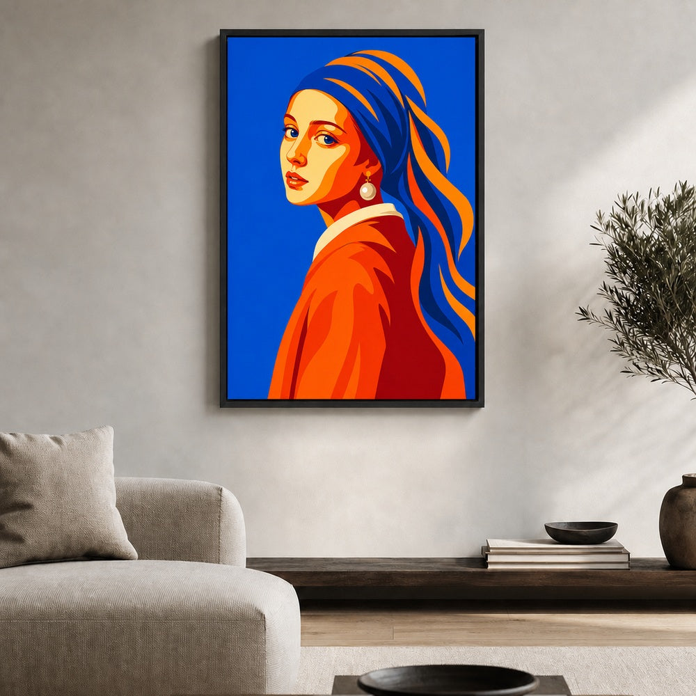 Pop Art Pearl Earring Portrait Floater Frame Canvas Wall Art - canvas wall art by AUSJOJO