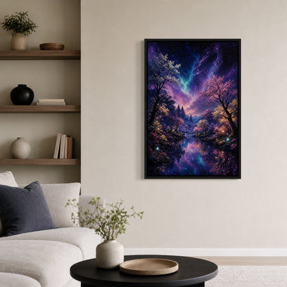 Enchanted Night Forest River Wall Art - 02b_black_wall_scene_full