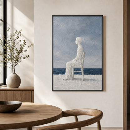 White Impasto Figure by the Sea Wall Art floating frame wall art - 02b_black_wall_scene_full
