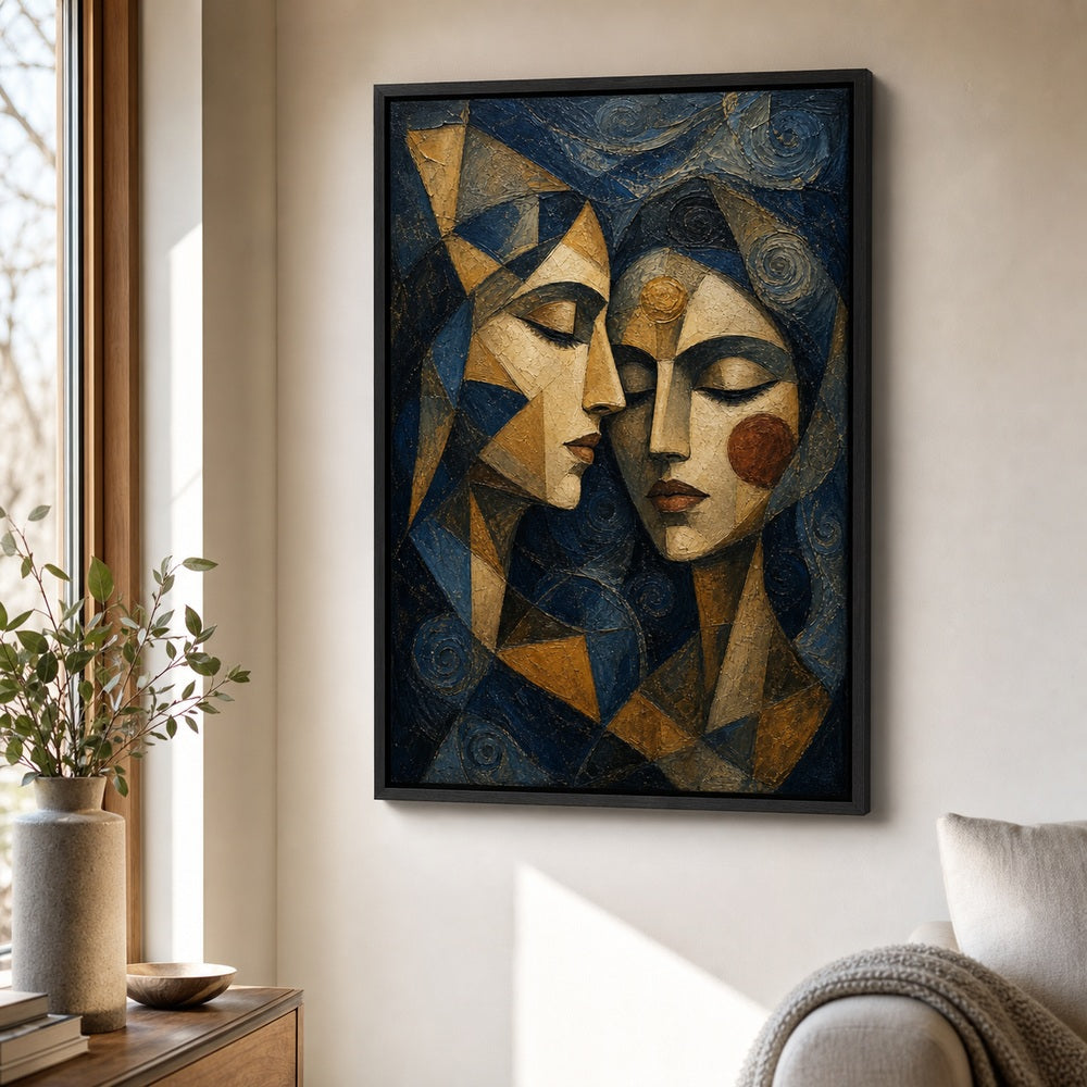 Intimate Cubist Women Faces Wall Art - 02b_black_wall_scene_full
