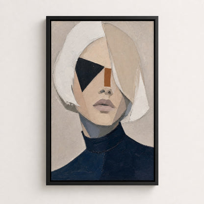 White Bob Geometric Minimal Portrait Wall Art floating frame wall art - 02b_black_wall_scene_full