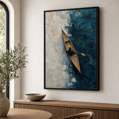 Canoe Ice Water Top View Impasto Wall Art floating frame wall art - 02b_black_wall_scene_full