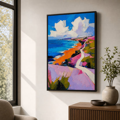 Abstract Coastal Impasto Landscape Wall Art floating frame wall art - 02b_black_wall_scene_full
