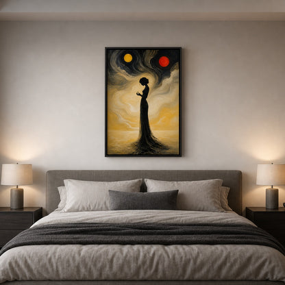 Surreal Black Silhouette Woman Wall Art - 02b_black_frame_diverse_wall_scene