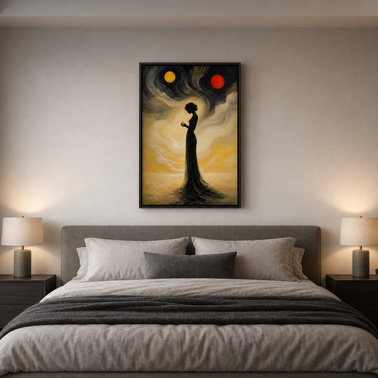 Surreal Black Silhouette Woman Wall Art - 02b_black_frame_diverse_wall_scene