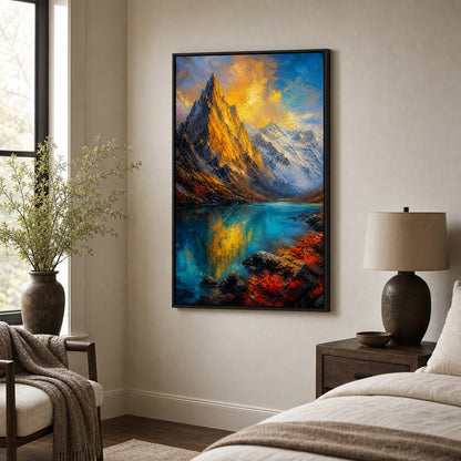 Mountain Lake Impressionist Wall Art floating frame wall art - 02b_black_wall_scene_full