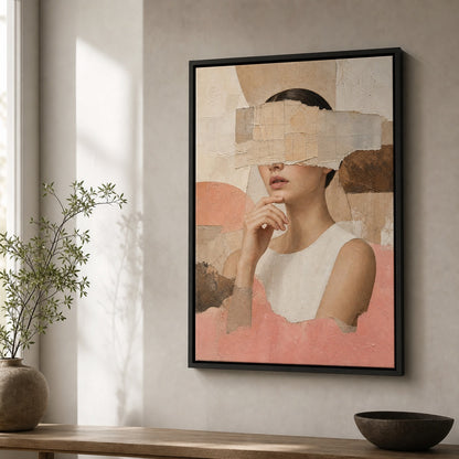 Obscured Eyes Collage Woman Portrait Wall Art floating frame wall art - 02b_black_wall_scene_full