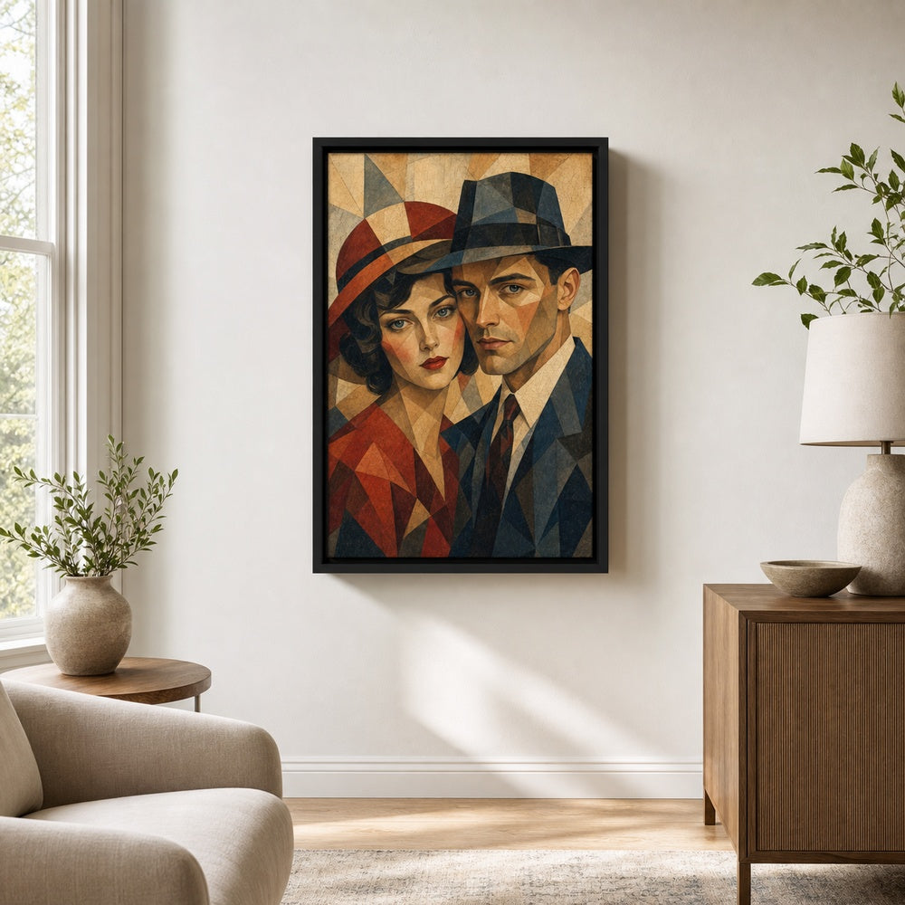 Vintage Couple Mosaic Portrait Wall Art floating frame wall art - 02b_black_wall_scene_full