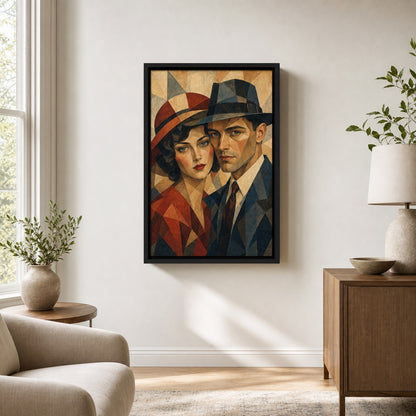 Vintage Couple Mosaic Portrait Wall Art floating frame wall art - 02b_black_wall_scene_full