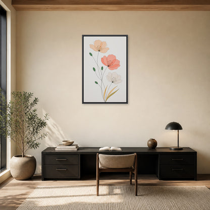 Minimalist Three Flowers Line Art Floating Frame Wall Art - 02b_black_frame_wall_scene