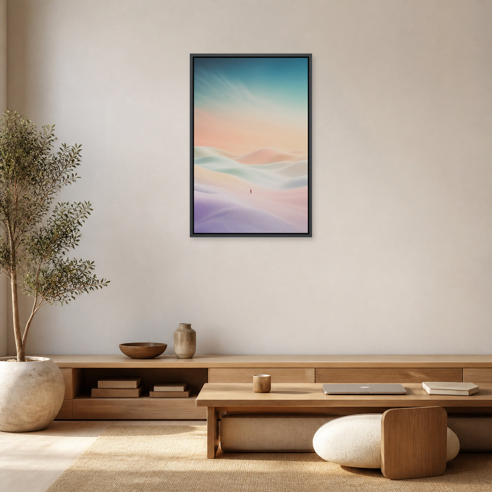 Pastel Solitude Dunes Floating Frame Wall Art - 02b_black_frame_wall_scene