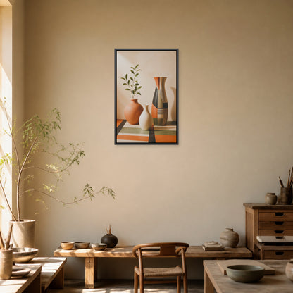 Three Ceramic Vases Floating Frame Wall Art - 02b_black_frame_wall_scene