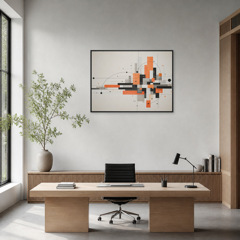 Modernist Geometric City Grid Floating Frame Wall Art - 02b_black_frame_wall_scene