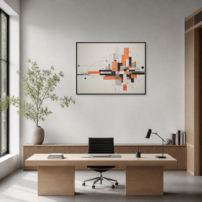 Modernist Geometric City Grid Floating Frame Wall Art - 02b_black_frame_wall_scene