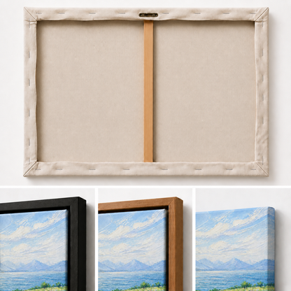 impressionist-meadow-lake-and-mountains-floating-frame-wall-art | material-detail-closeup