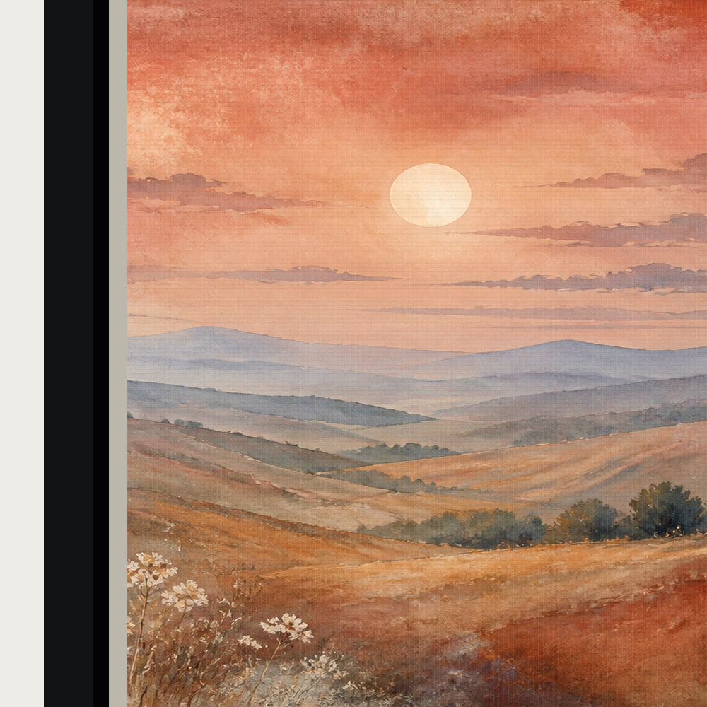 Tuscan Hills Watercolor Landscape Floating Frame Wall Art - 03_detail_closeup