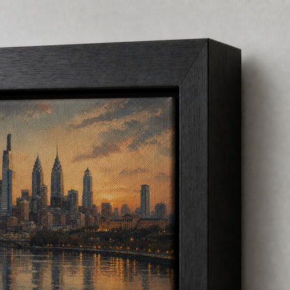 Philadelphia Sunset Skyline Floating Frame Wall Art - 03_detail_closeup