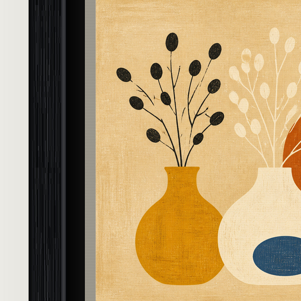 Mid Century Botanical Vases Floating Frame Wall Art - 03_detail_closeup