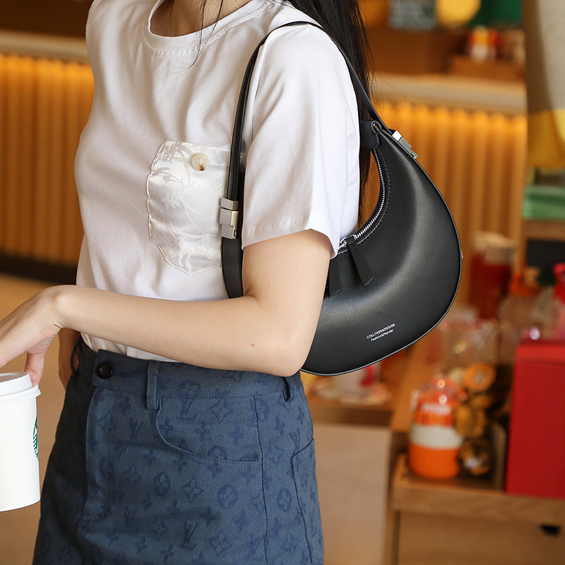 New Korean niche semi round genuine leather shoulder bag