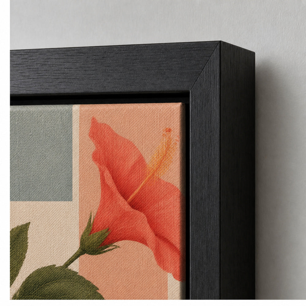 Hibiscus Geometric Collage Floating Frame Wall Art - 03_detail_closeup