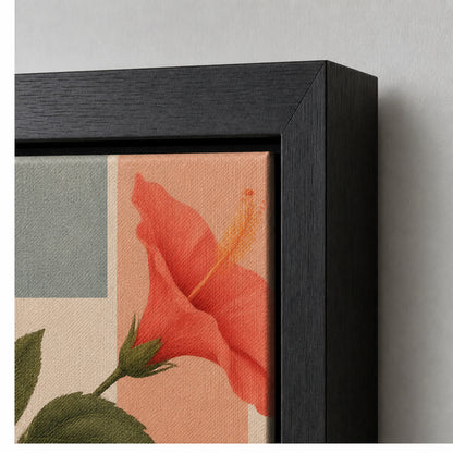 Hibiscus Geometric Collage Floating Frame Wall Art - 03_detail_closeup