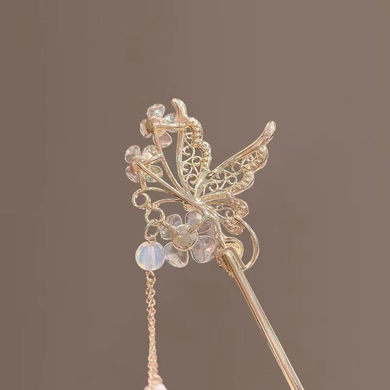 Horquilla de mariposa con flecos de perlas, horquilla para el pelo, horquilla de gas, tocado