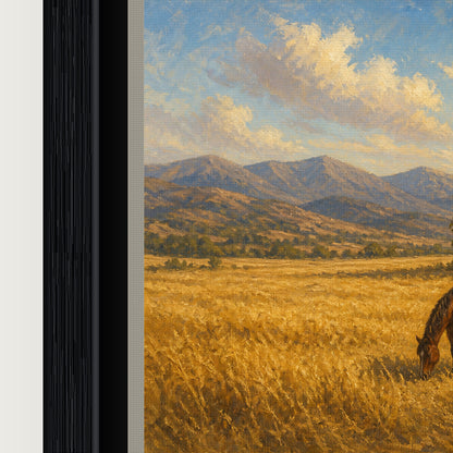 Golden Field Horse and Farmhouse Floating Frame Wall Art - 03_detail_closeup