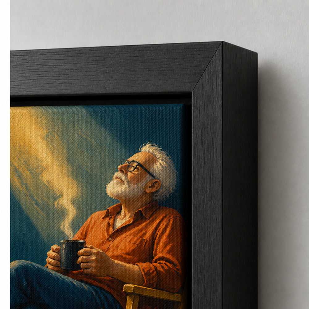 Elderly Man in a Beam of Light Floating Frame Wall Art - 03_detail_closeup