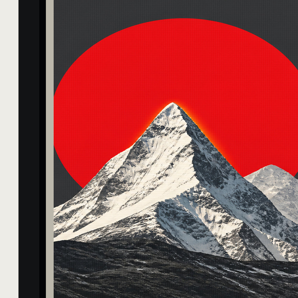 Red Sun Snow Mountain Floating Frame Wall Art - 03_detail_closeup