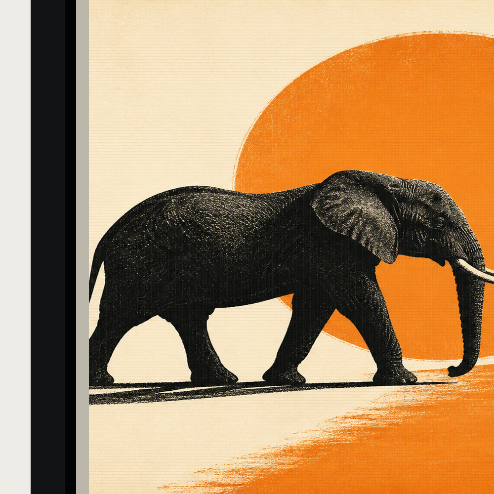 African Elephant and Orange Sun Floating Frame Wall Art - 03_detail_closeup