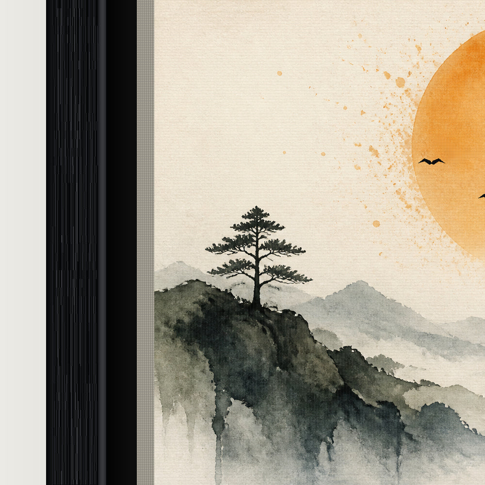 Amber Sun Pine Mountain Watercolor Floating Frame Wall Art - 03_detail_closeup