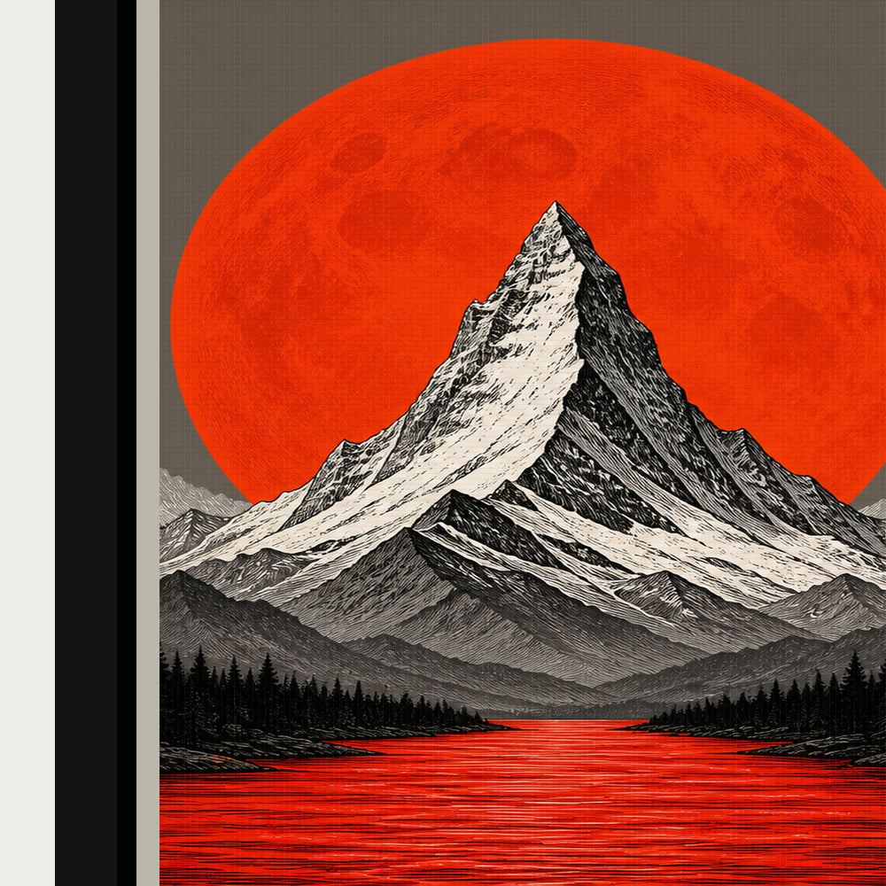 Orange Moon Red River Mountain Floating Frame Wall Art - 03_detail_closeup