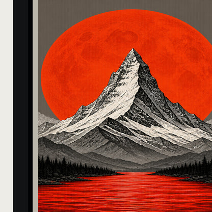 Orange Moon Red River Mountain Floating Frame Wall Art - 03_detail_closeup