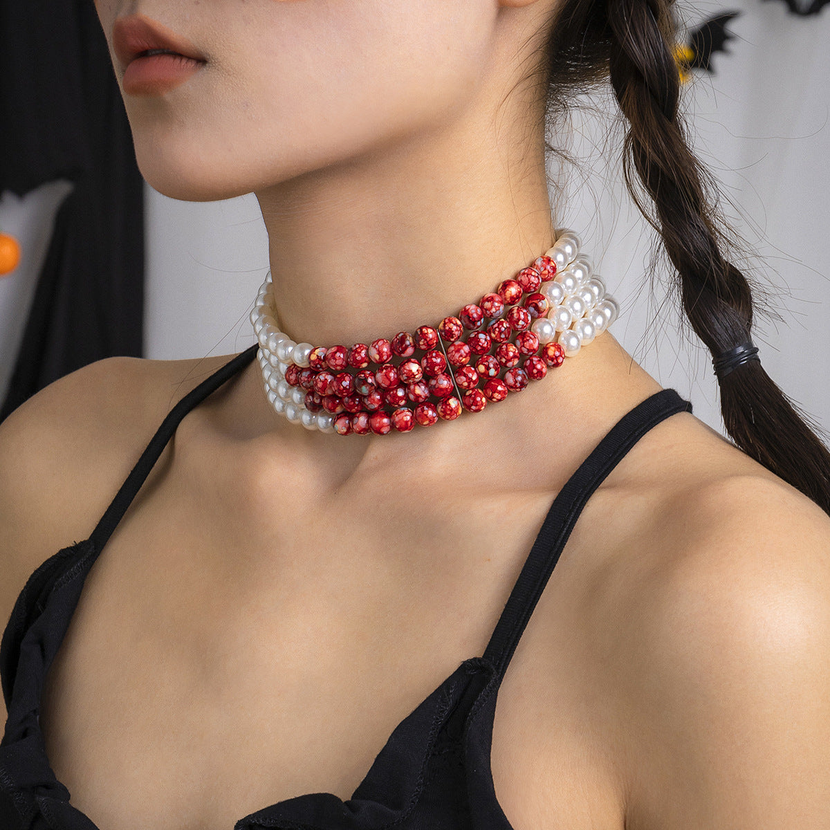 Collar con borlas y gotas de sangre góticas geniales, gargantilla de cuentas personalizada para Halloween