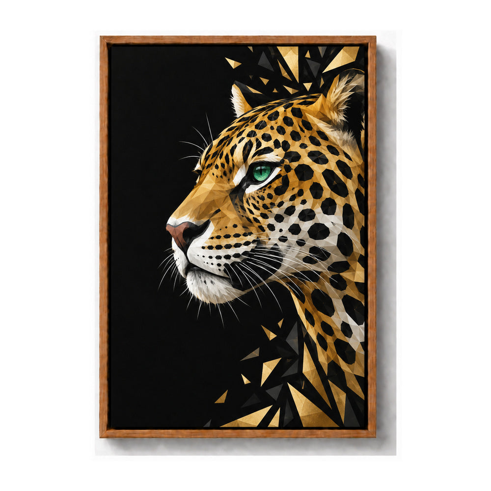low-poly jaguar profile brown frame canvas print