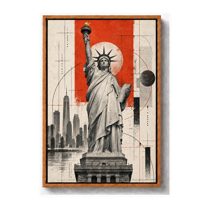 Statue of Liberty architectural collage brown frame canvas print