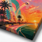 Miami Beach Sunset Soccer Canvas Wall Art canvas texture detail