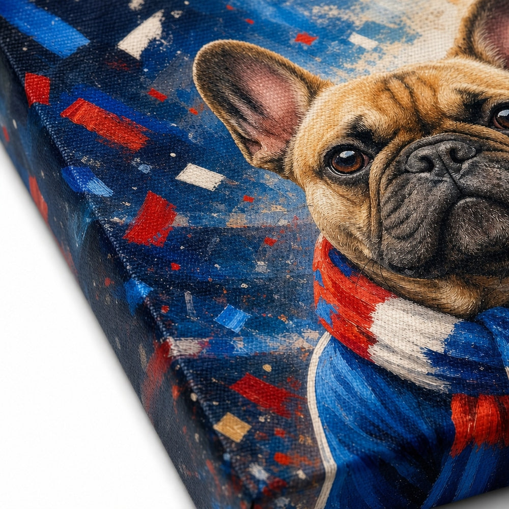 French Bulldog Soccer Fan Canvas Wall Art canvas texture detail