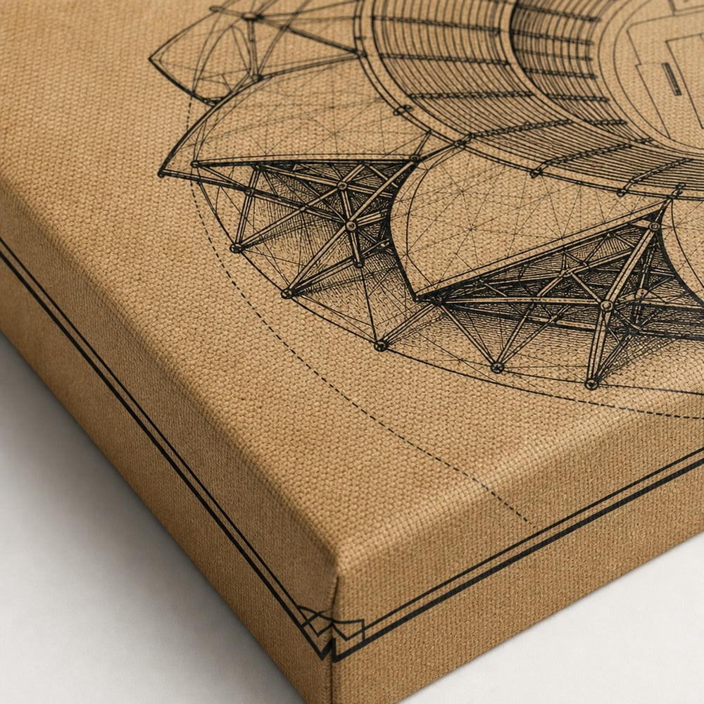 Kraft Paper Stadium Roof Blueprint Canvas Wall Art canvas texture detail