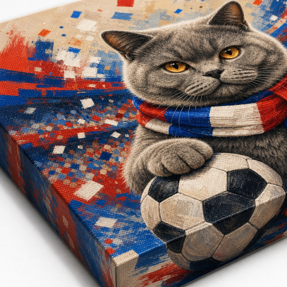 British Shorthair Soccer Fan Canvas Wall Art canvas texture detail